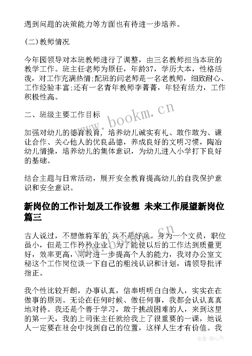 2023年新岗位的工作计划及工作设想 未来工作展望新岗位(大全9篇)