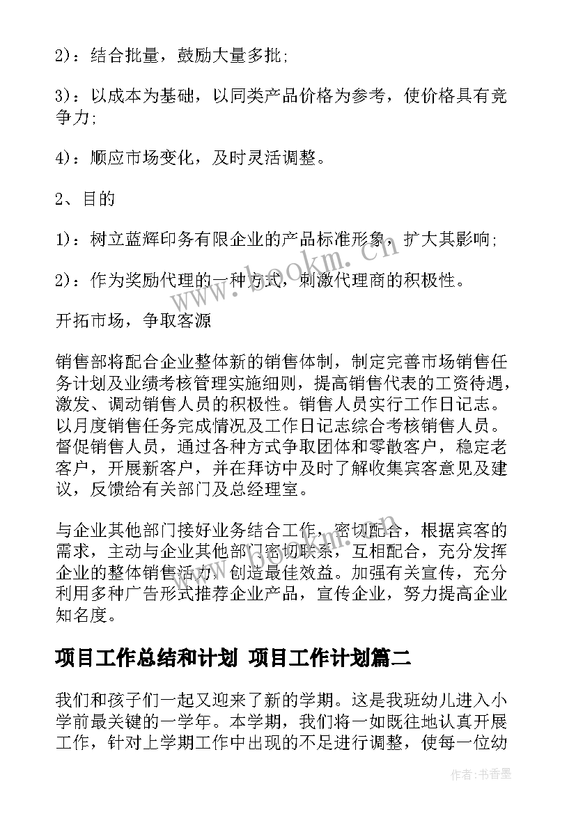 项目工作总结和计划 项目工作计划(大全7篇)