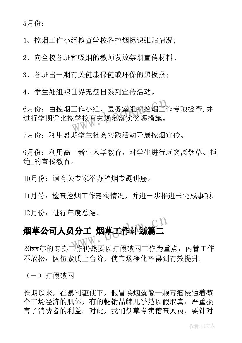 最新烟草公司人员分工 烟草工作计划(通用10篇)