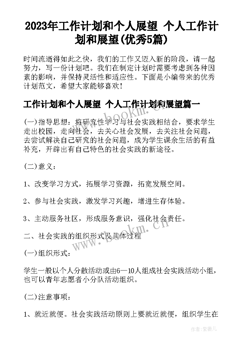 2023年工作计划和个人展望 个人工作计划和展望(优秀5篇)