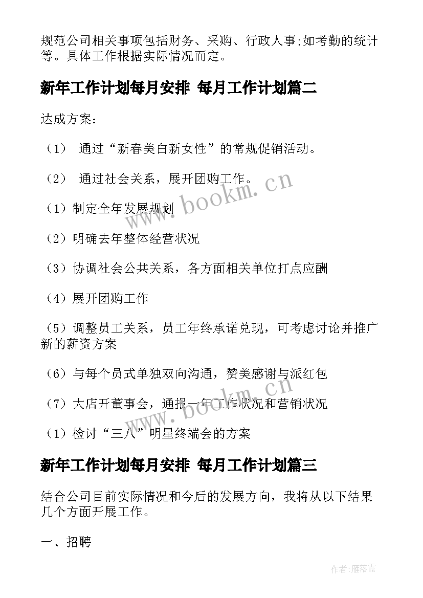 新年工作计划每月安排 每月工作计划(精选6篇)