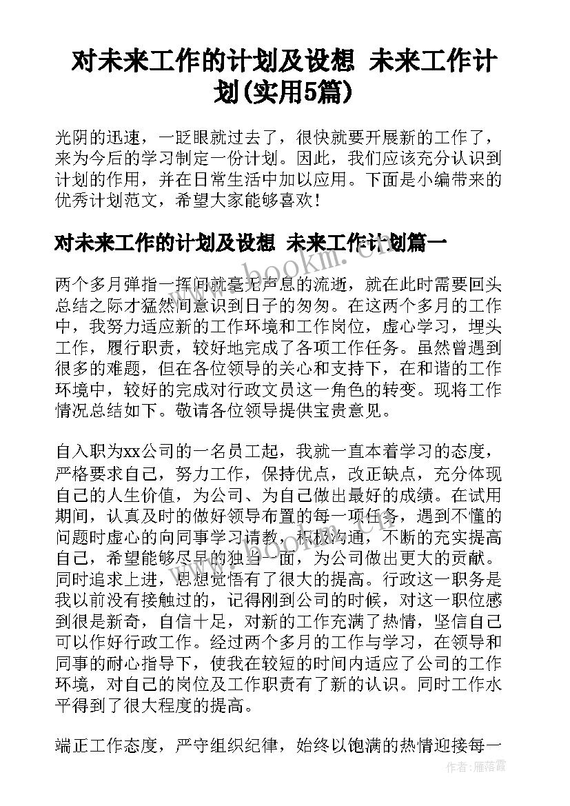 对未来工作的计划及设想 未来工作计划(实用5篇)