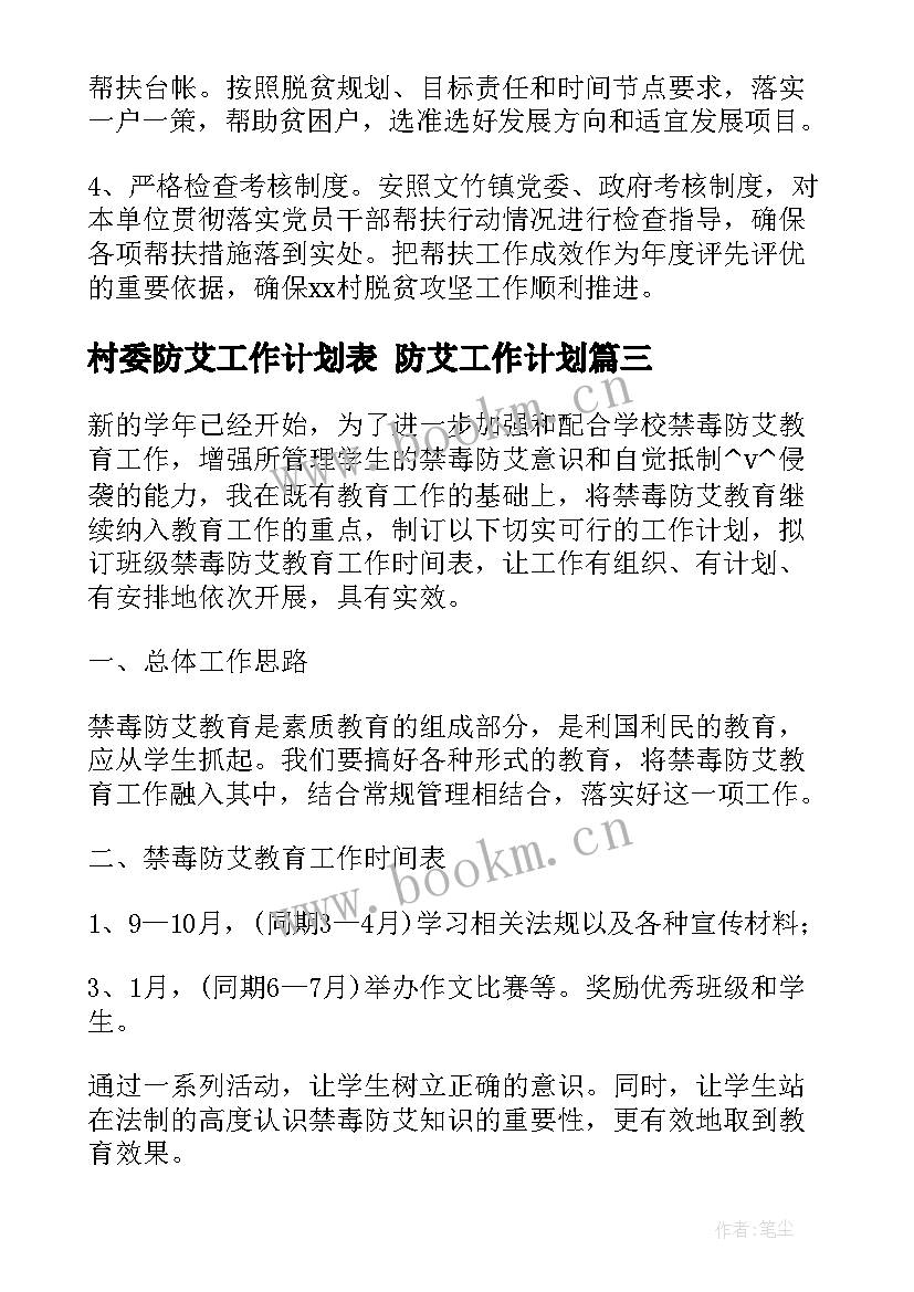 最新村委防艾工作计划表 防艾工作计划(汇总10篇)