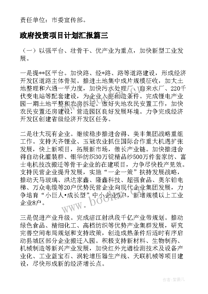 最新政府投资项目计划汇报(优秀7篇)