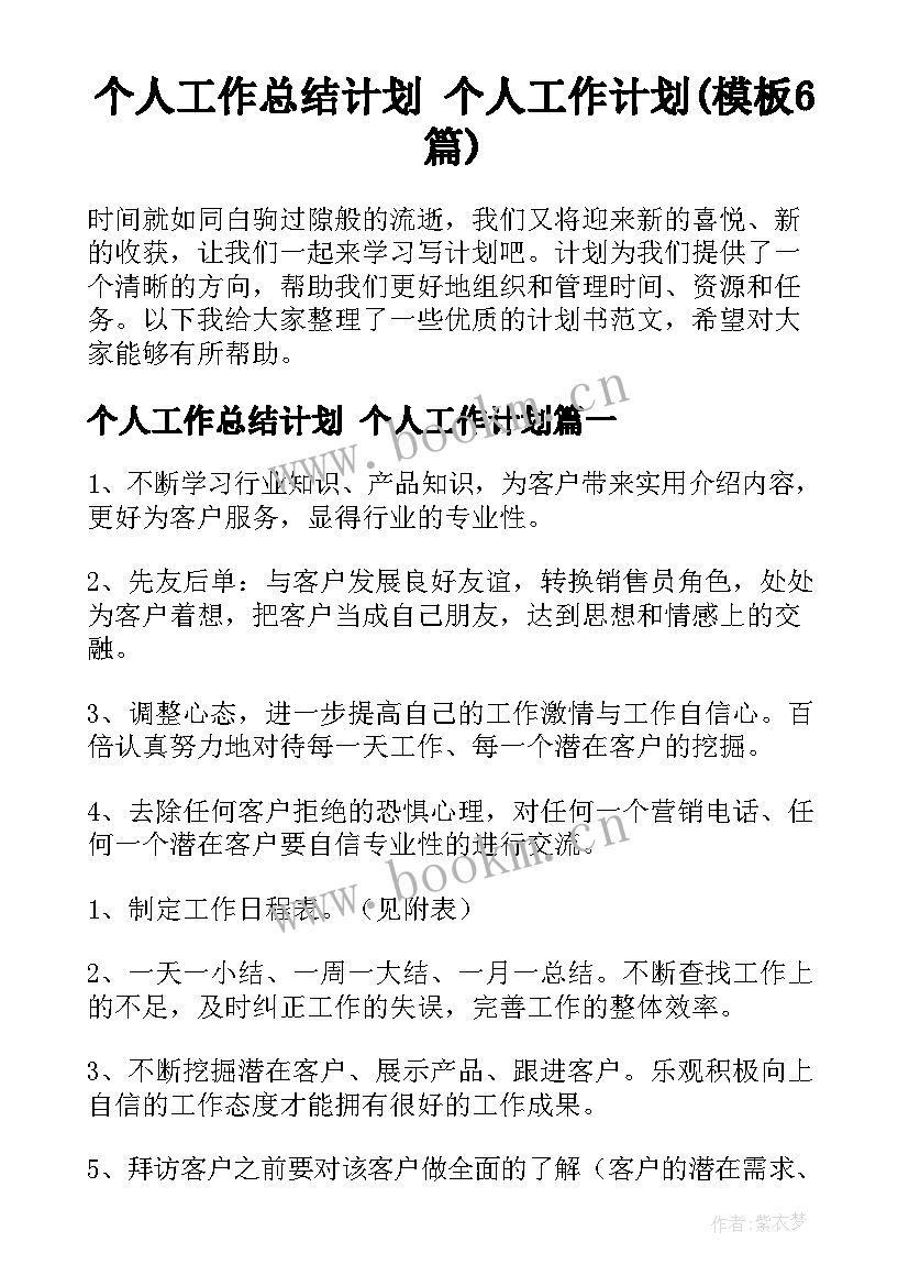 个人工作总结计划 个人工作计划(模板6篇)