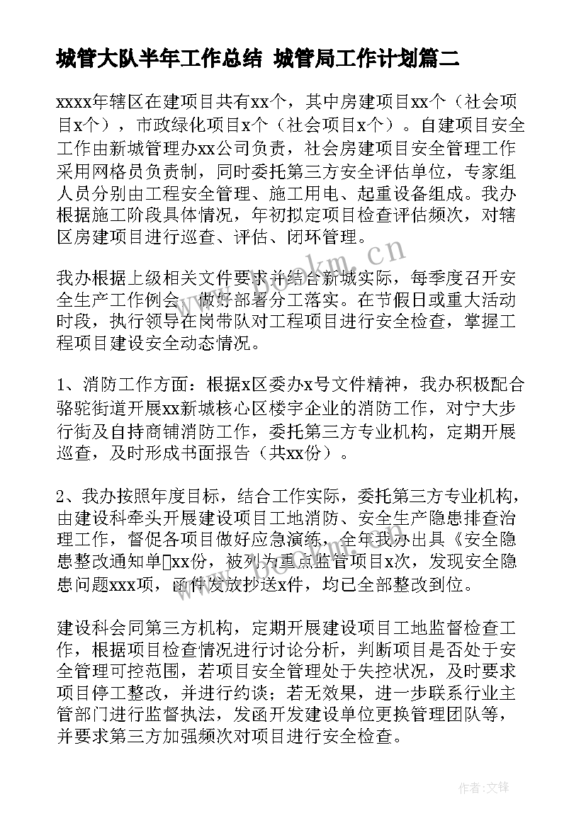 2023年城管大队半年工作总结 城管局工作计划(通用6篇)