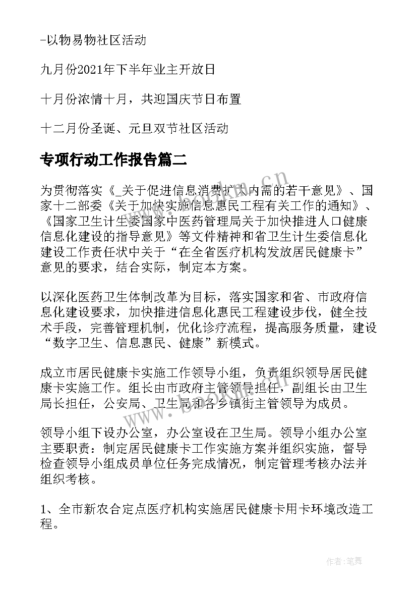 最新专项行动工作报告(通用9篇)