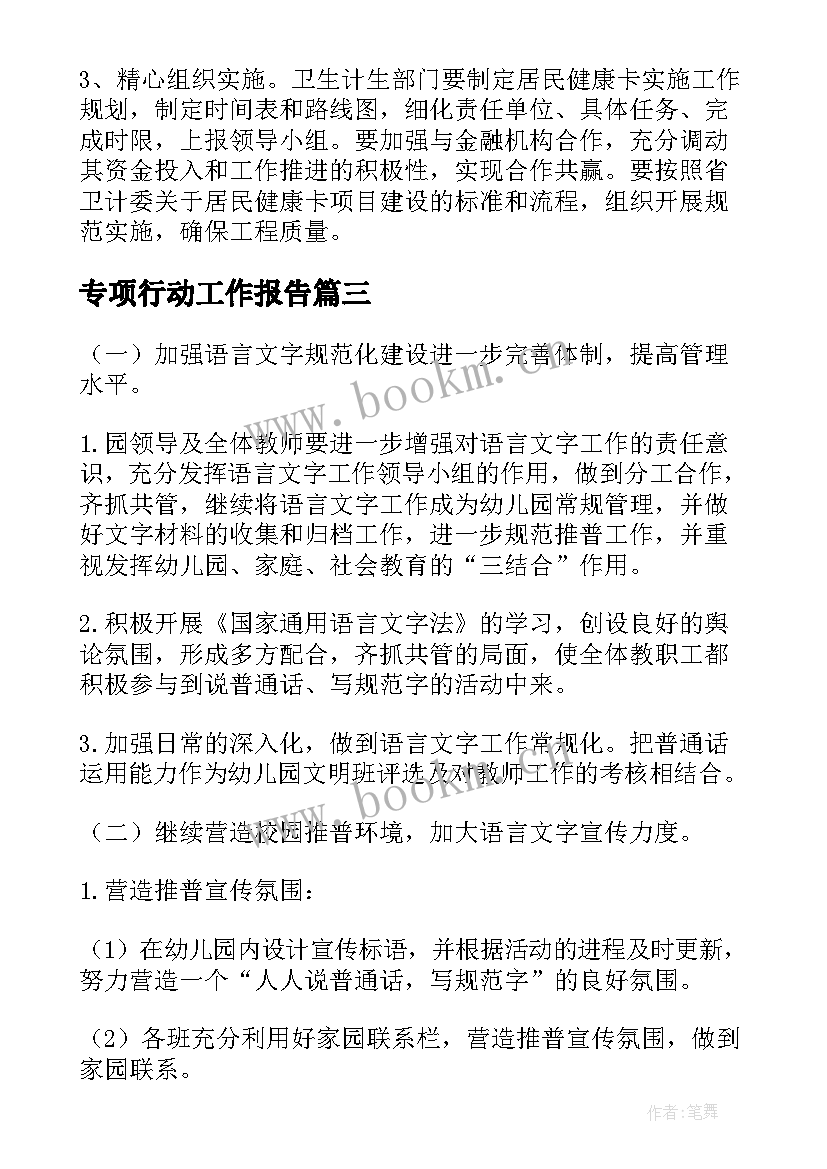 最新专项行动工作报告(通用9篇)