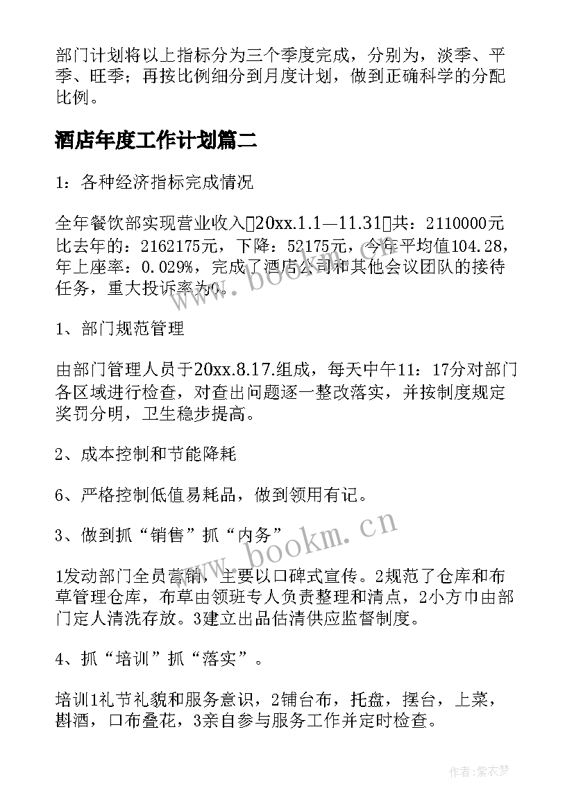 最新酒店年度工作计划(优秀7篇)