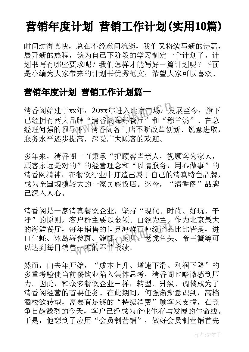 营销年度计划 营销工作计划(实用10篇)