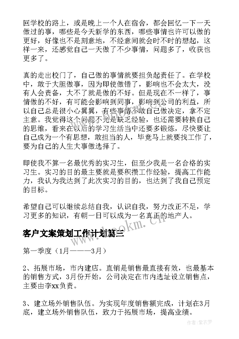 客户文案策划工作计划(模板5篇)