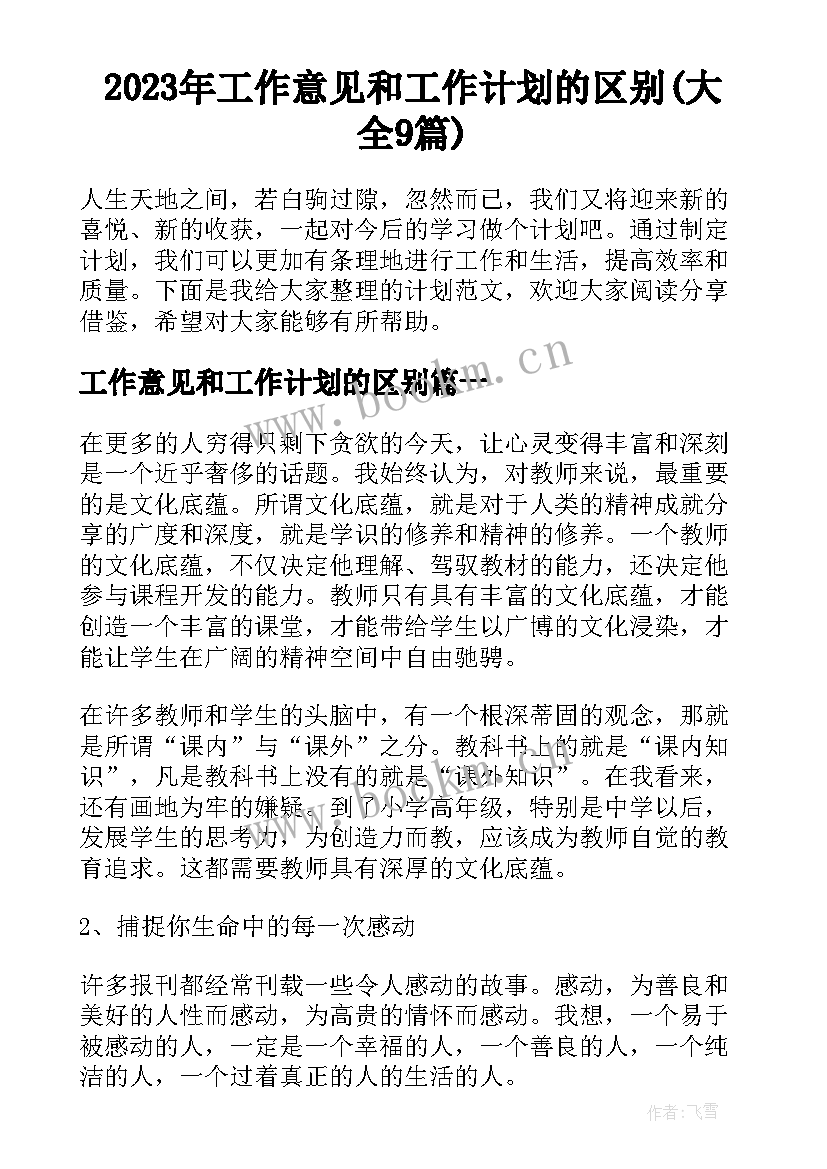 2023年工作意见和工作计划的区别(大全9篇)