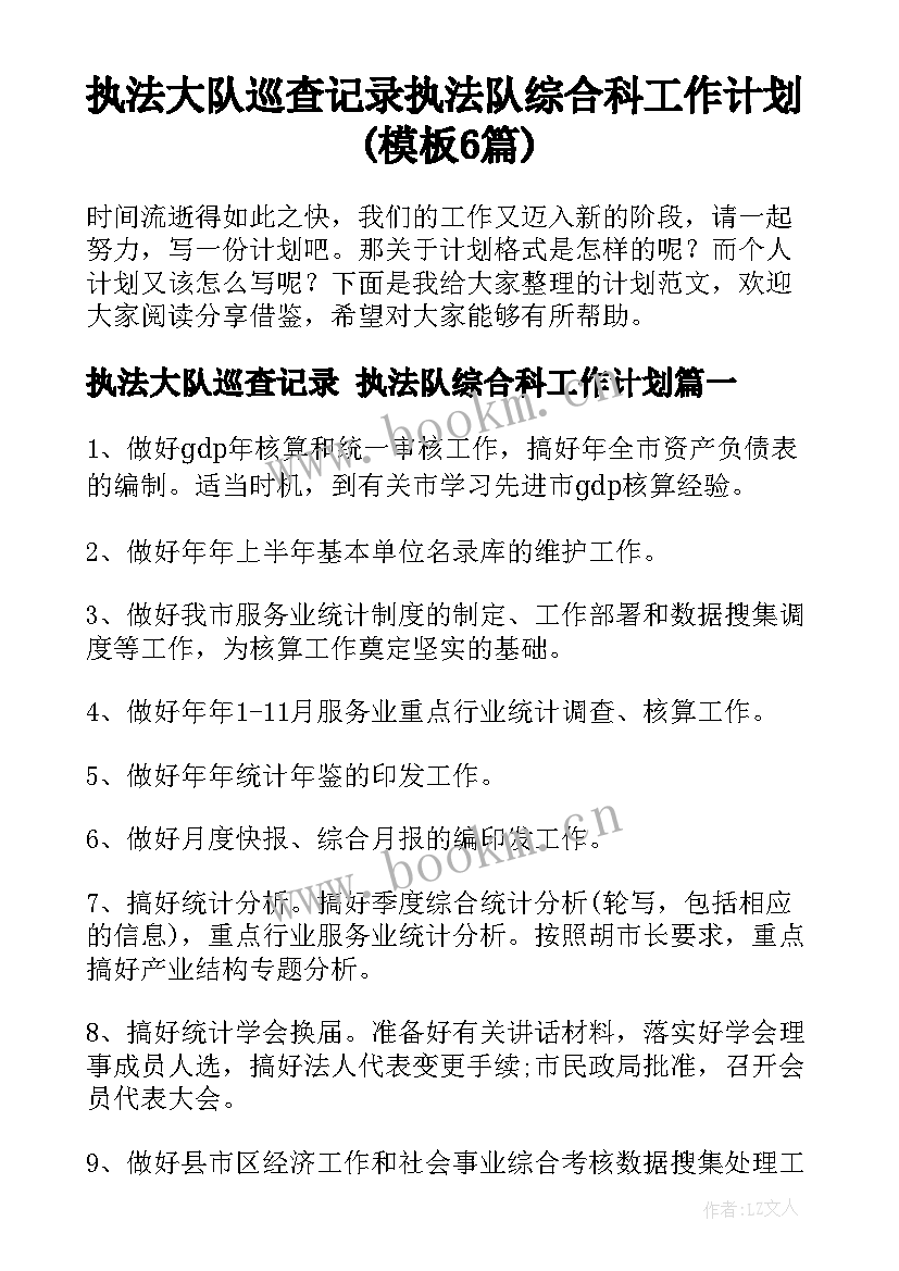 执法大队巡查记录 执法队综合科工作计划(模板6篇)