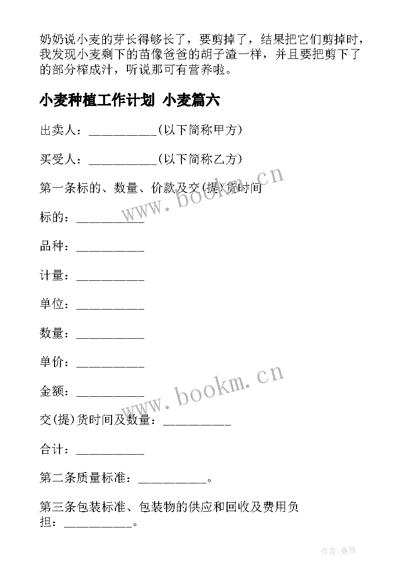 小麦种植工作计划 小麦(模板9篇)