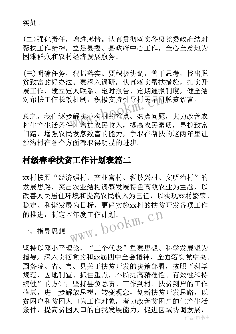 村级春季扶贫工作计划表(优秀5篇)