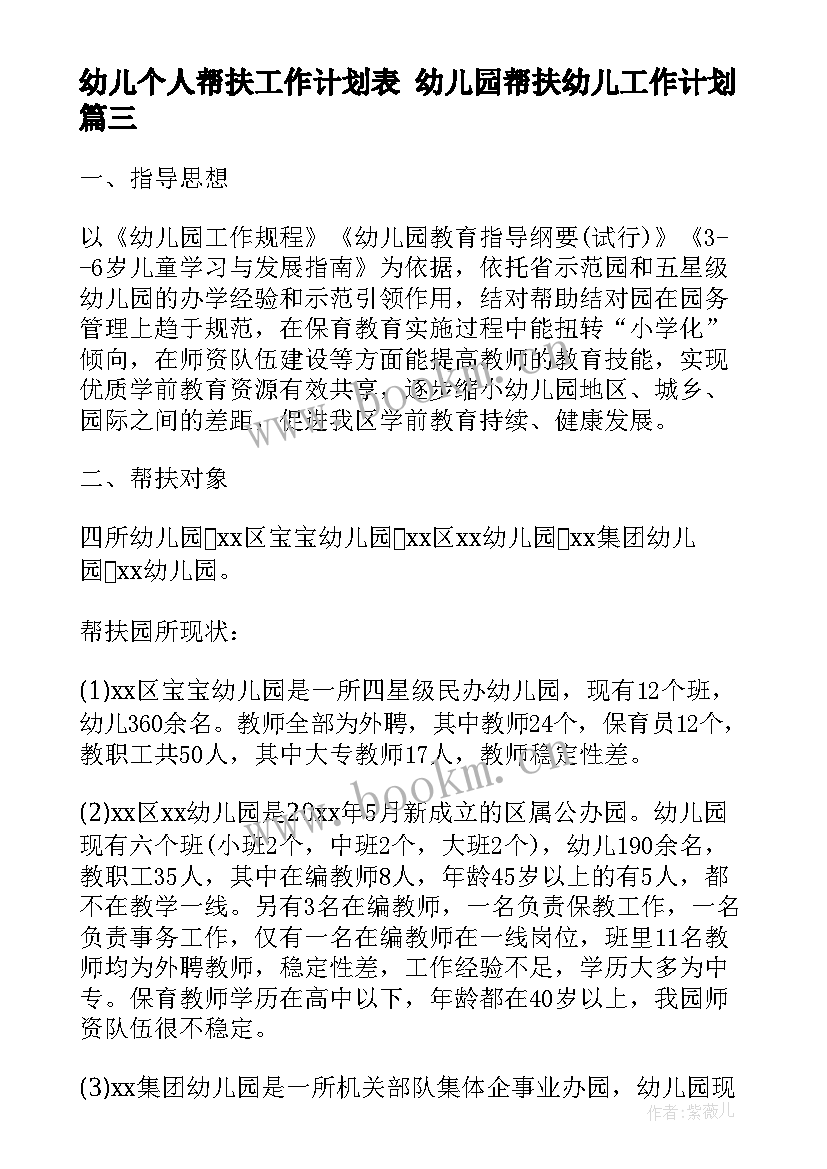 幼儿个人帮扶工作计划表 幼儿园帮扶幼儿工作计划(大全10篇)