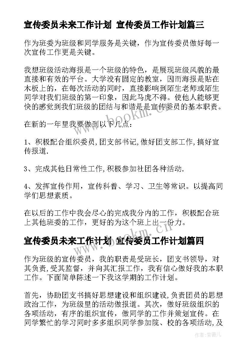 2023年宣传委员未来工作计划 宣传委员工作计划(精选10篇)