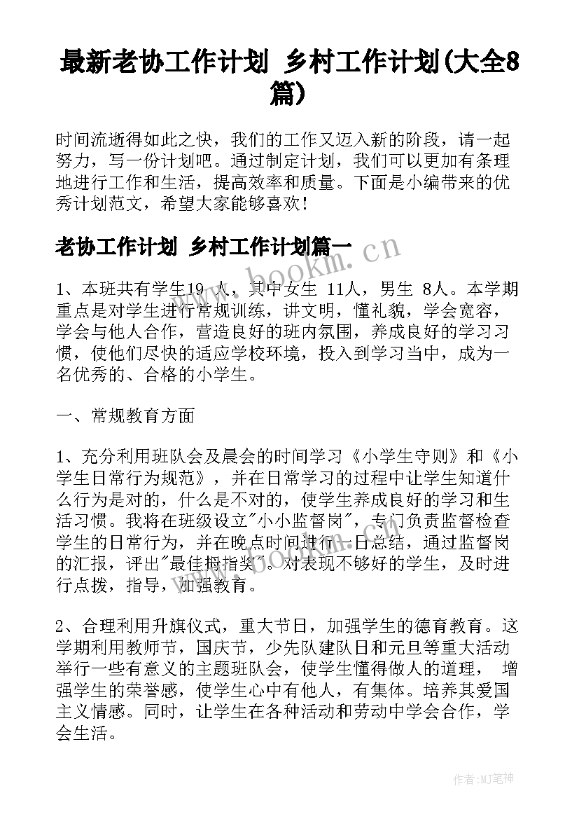 最新老协工作计划 乡村工作计划(大全8篇)