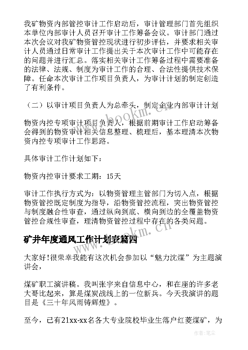 最新矿井年度通风工作计划表(汇总5篇)