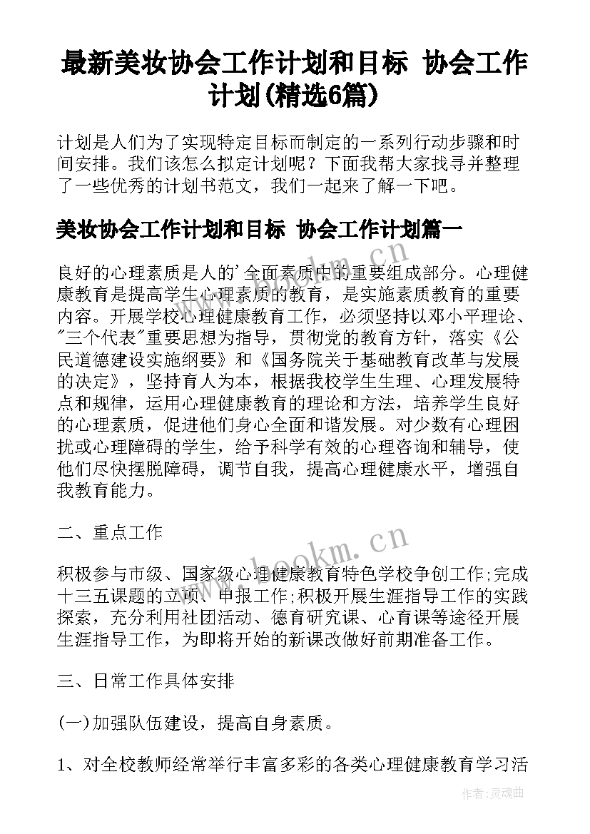 最新美妆协会工作计划和目标 协会工作计划(精选6篇)