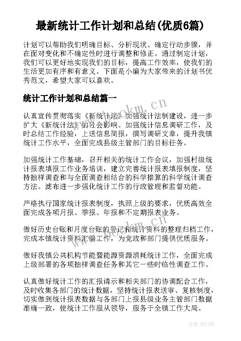 最新统计工作计划和总结(优质6篇)