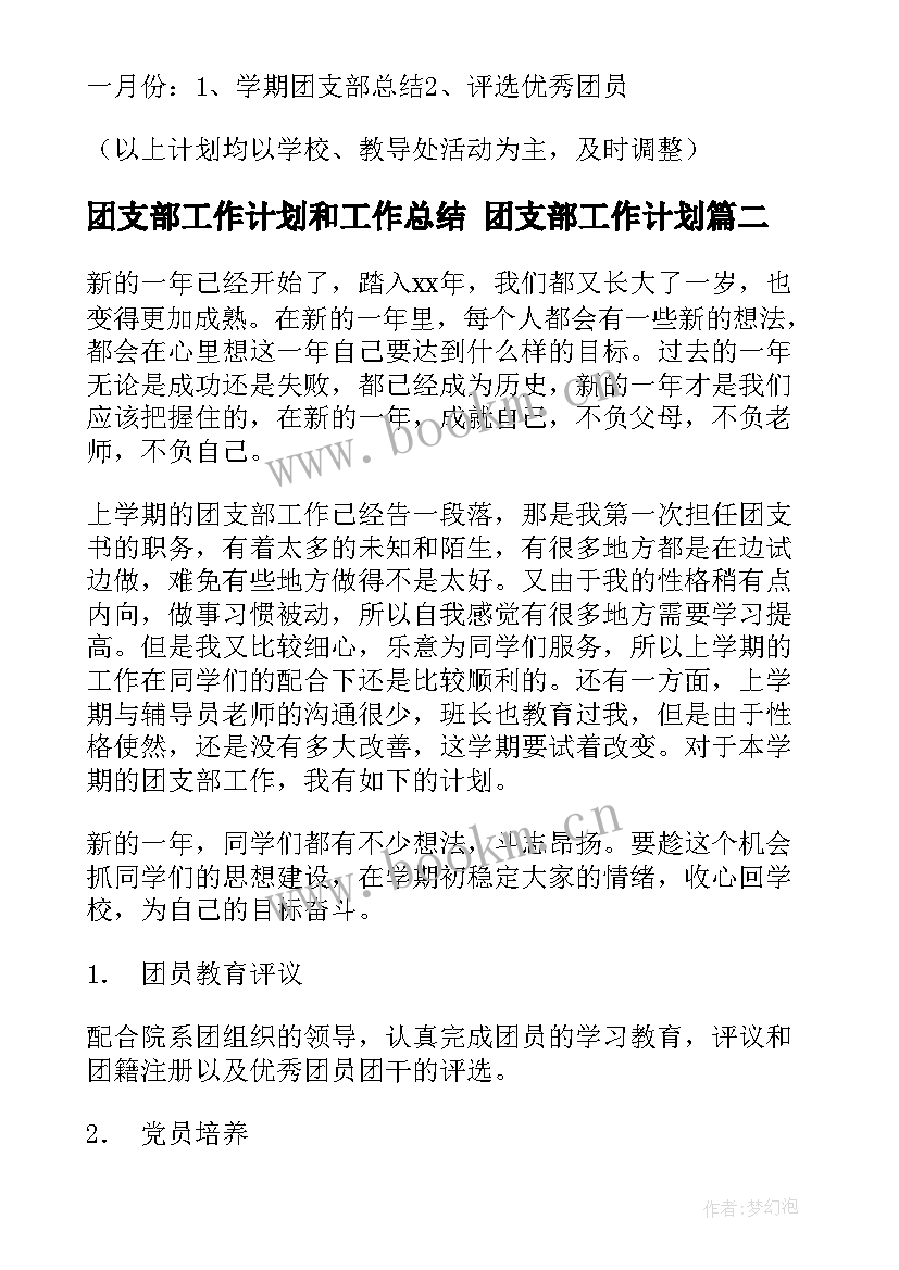 最新团支部工作计划和工作总结 团支部工作计划(模板8篇)