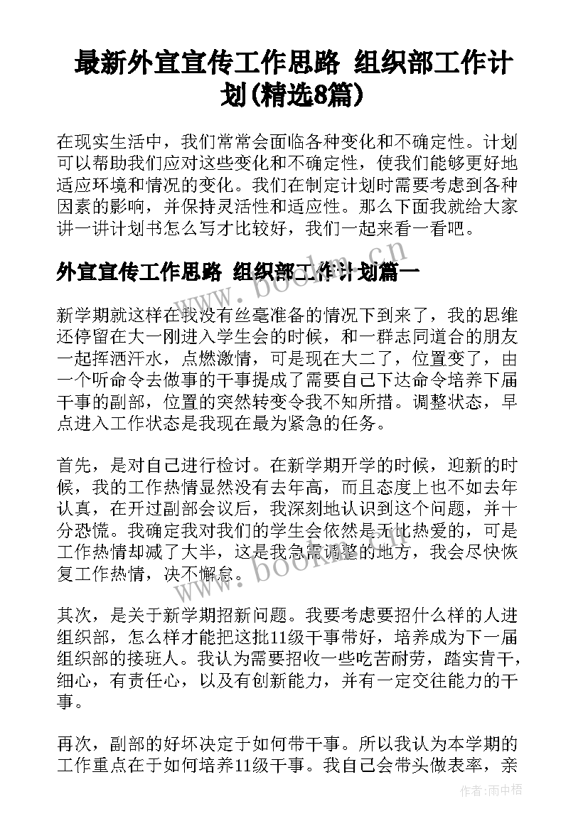 最新外宣宣传工作思路 组织部工作计划(精选8篇)