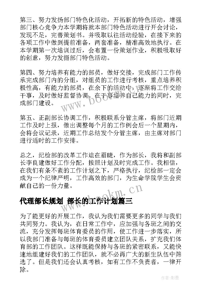 代理部长规划 部长的工作计划(模板10篇)