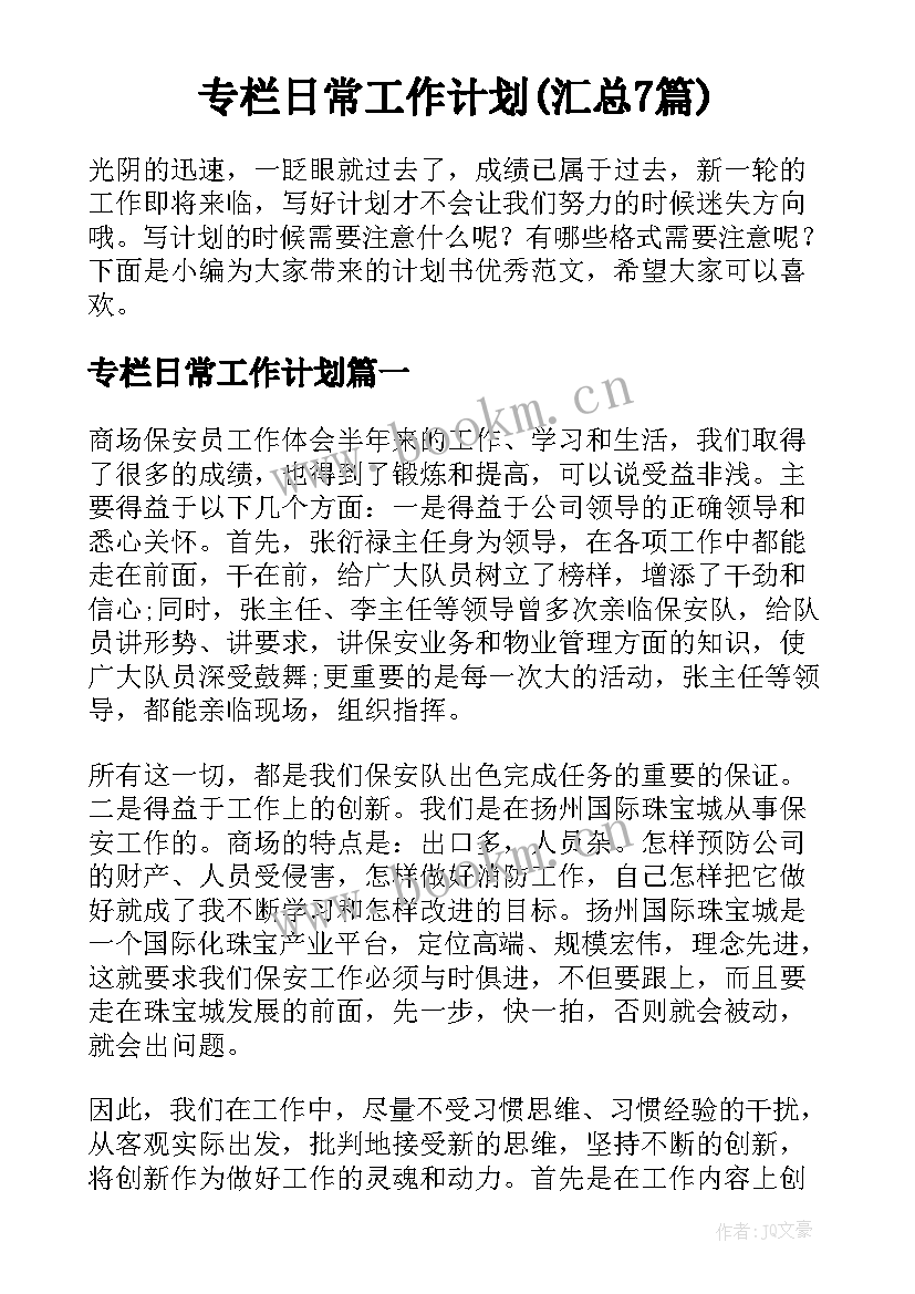 专栏日常工作计划(汇总7篇)