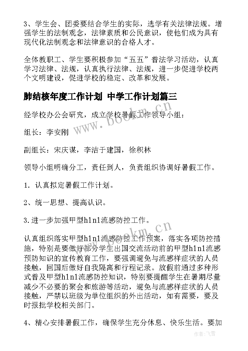 肺结核年度工作计划 中学工作计划(通用7篇)