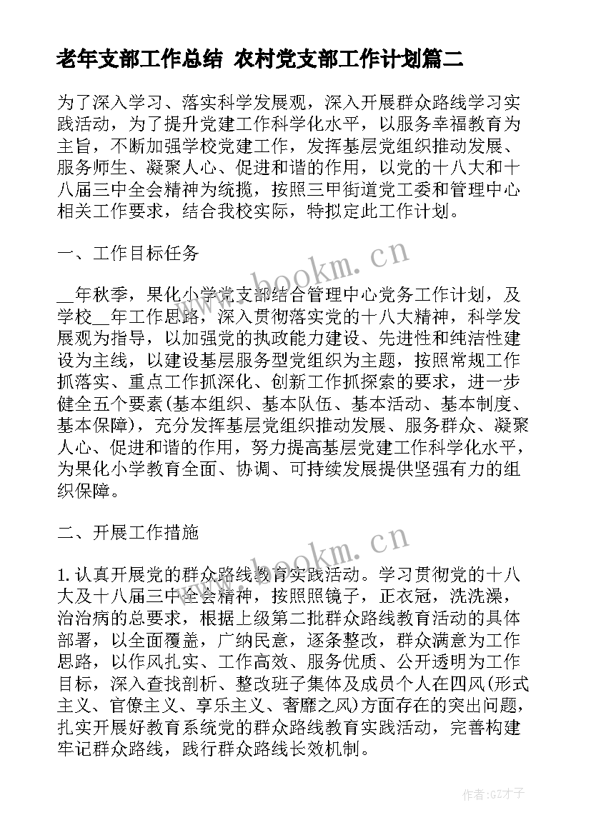 2023年老年支部工作总结 农村党支部工作计划(优秀6篇)