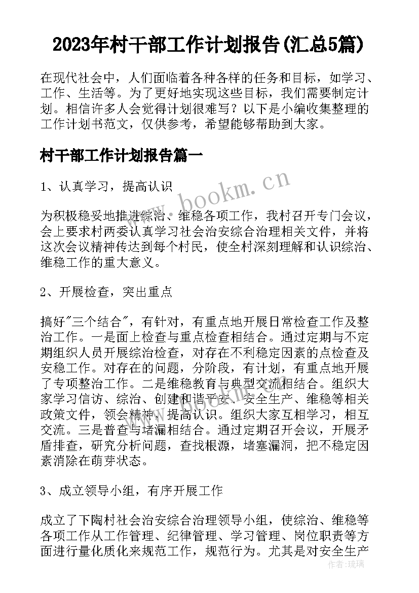 2023年村干部工作计划报告(汇总5篇)