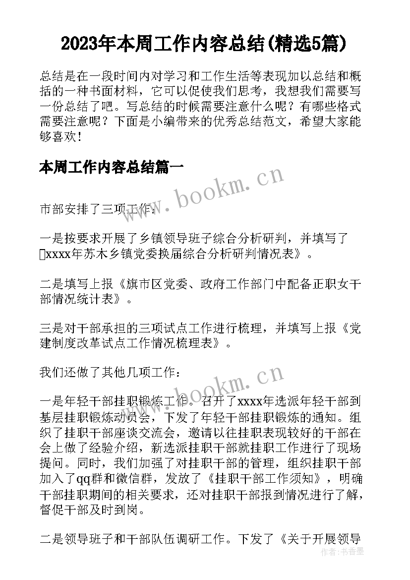 2023年本周工作内容总结(精选5篇)