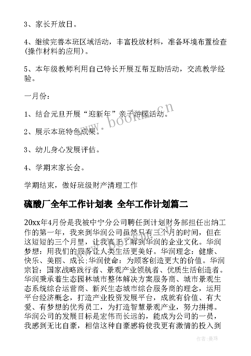 硫酸厂全年工作计划表 全年工作计划(模板9篇)