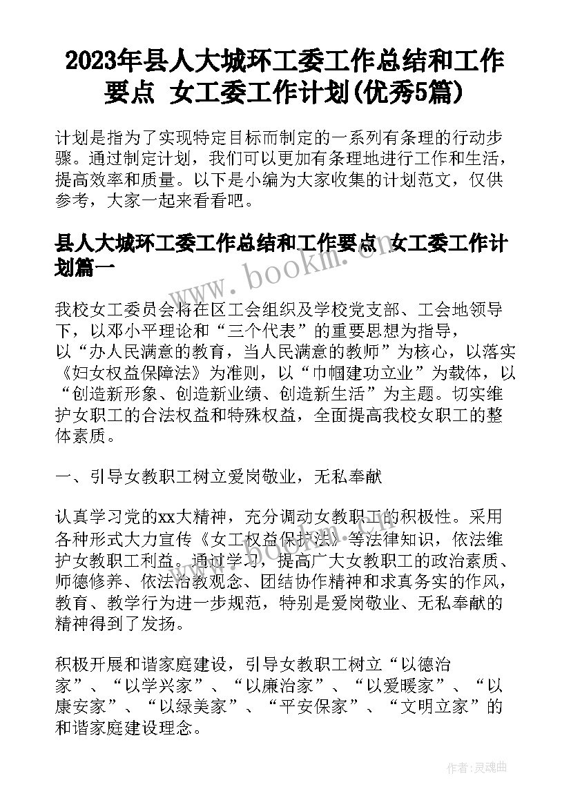 2023年县人大城环工委工作总结和工作要点 女工委工作计划(优秀5篇)