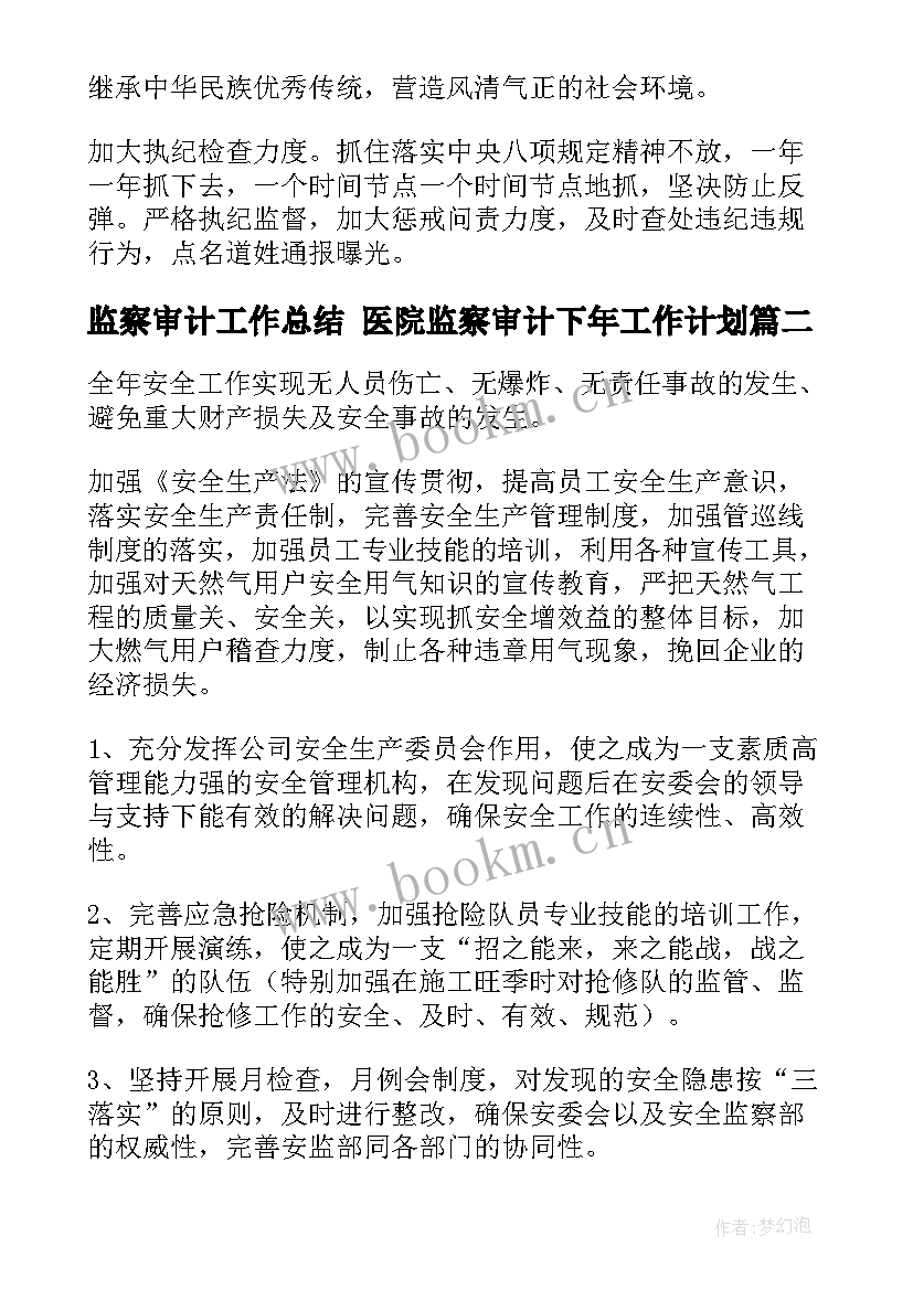 2023年监察审计工作总结 医院监察审计下年工作计划(汇总9篇)