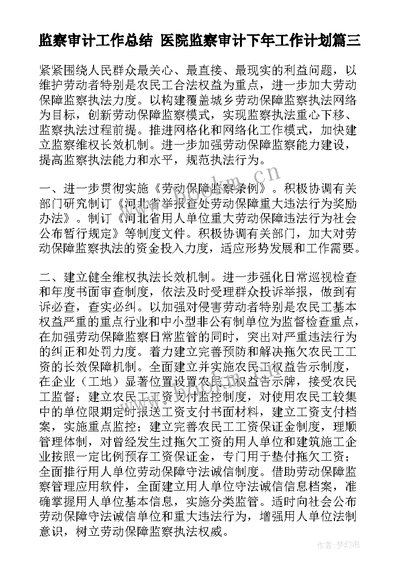 2023年监察审计工作总结 医院监察审计下年工作计划(汇总9篇)