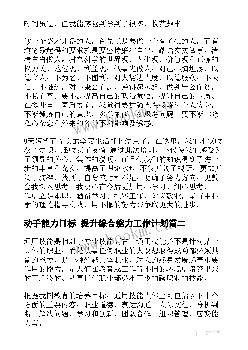 2023年动手能力目标 提升综合能力工作计划(优质5篇)