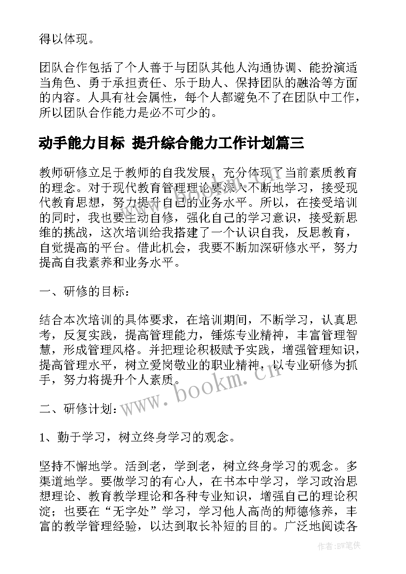 2023年动手能力目标 提升综合能力工作计划(优质5篇)