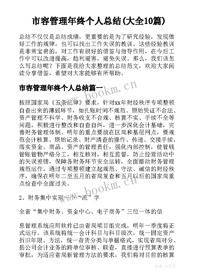 市容管理年终个人总结(大全10篇)