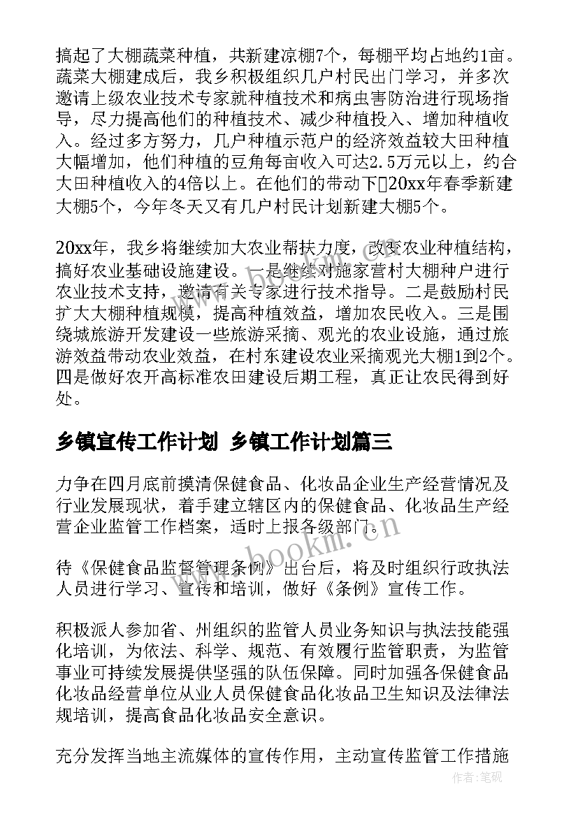 最新乡镇宣传工作计划 乡镇工作计划(汇总9篇)