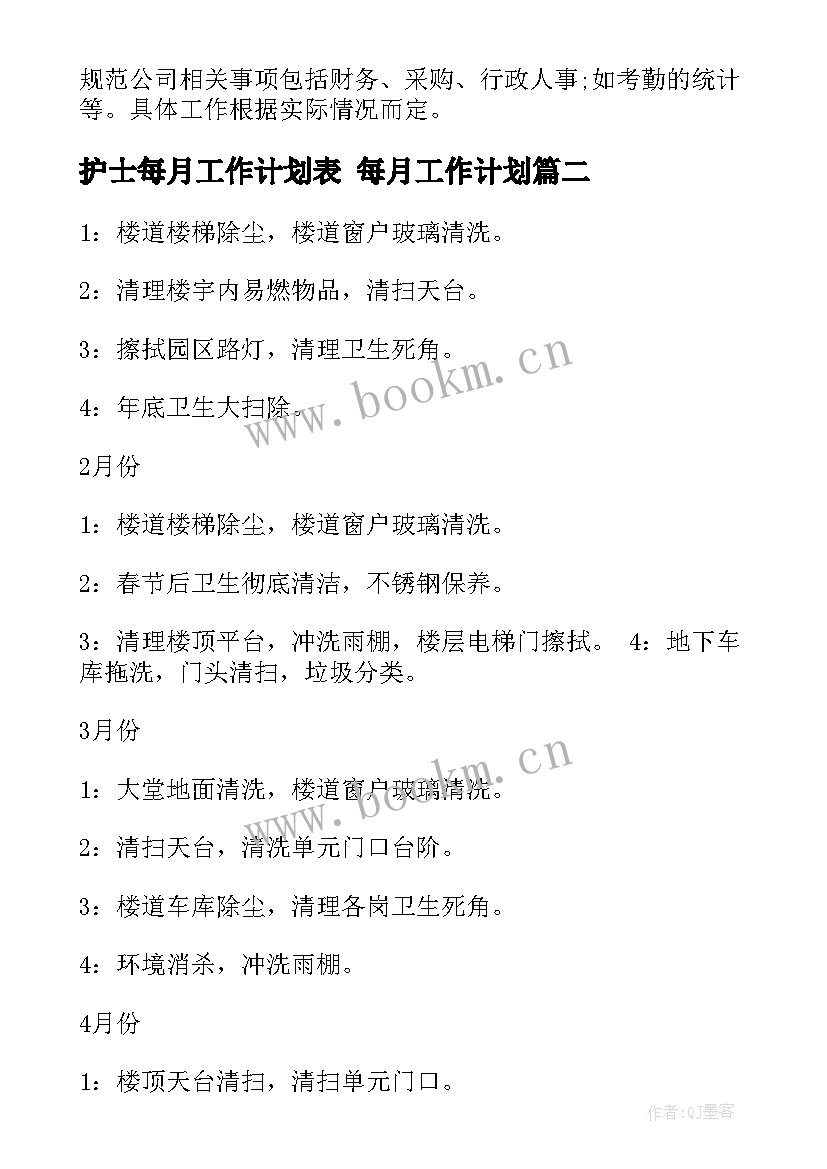 2023年护士每月工作计划表 每月工作计划(优质8篇)