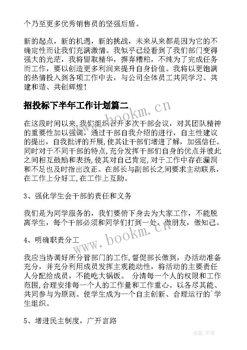 2023年招投标下半年工作计划(大全7篇)