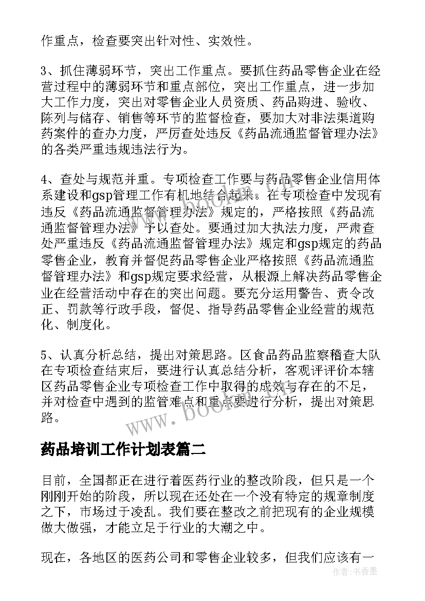 2023年药品培训工作计划表(汇总5篇)