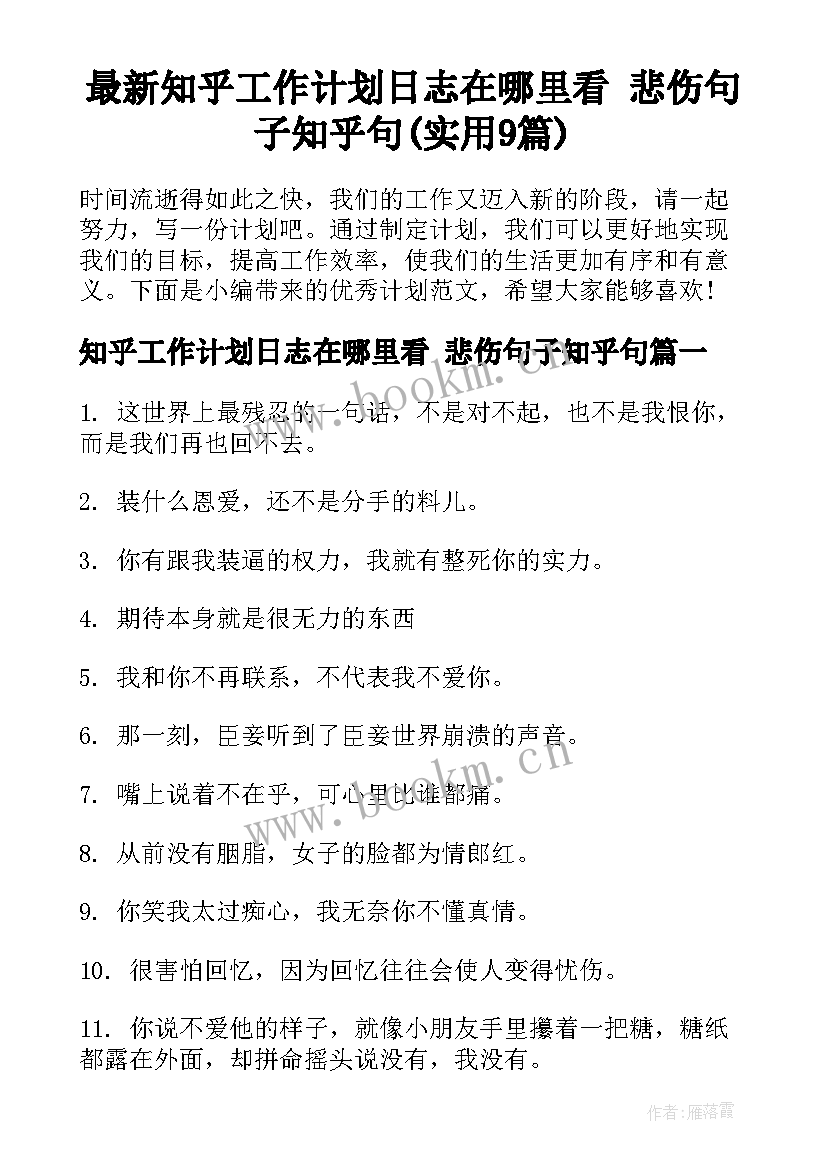 最新知乎工作计划日志在哪里看 悲伤句子知乎句(实用9篇)