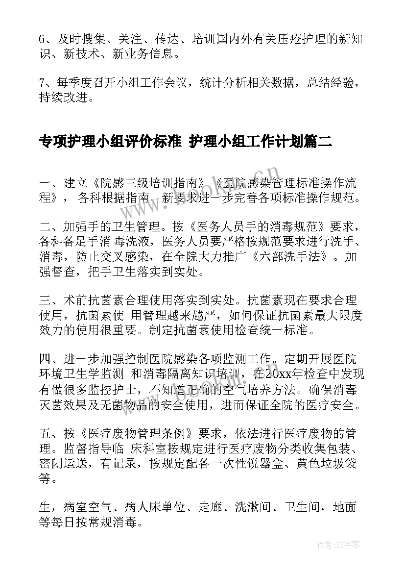 最新专项护理小组评价标准 护理小组工作计划(大全5篇)