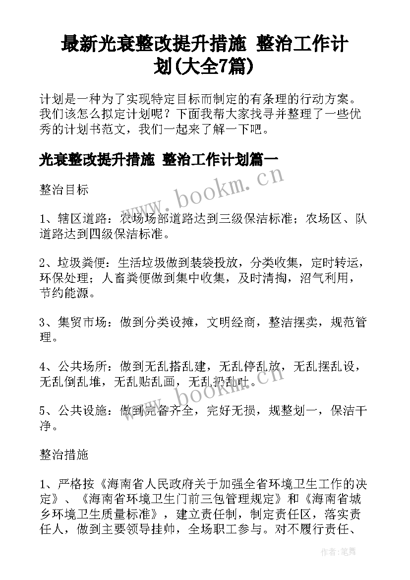 最新光衰整改提升措施 整治工作计划(大全7篇)