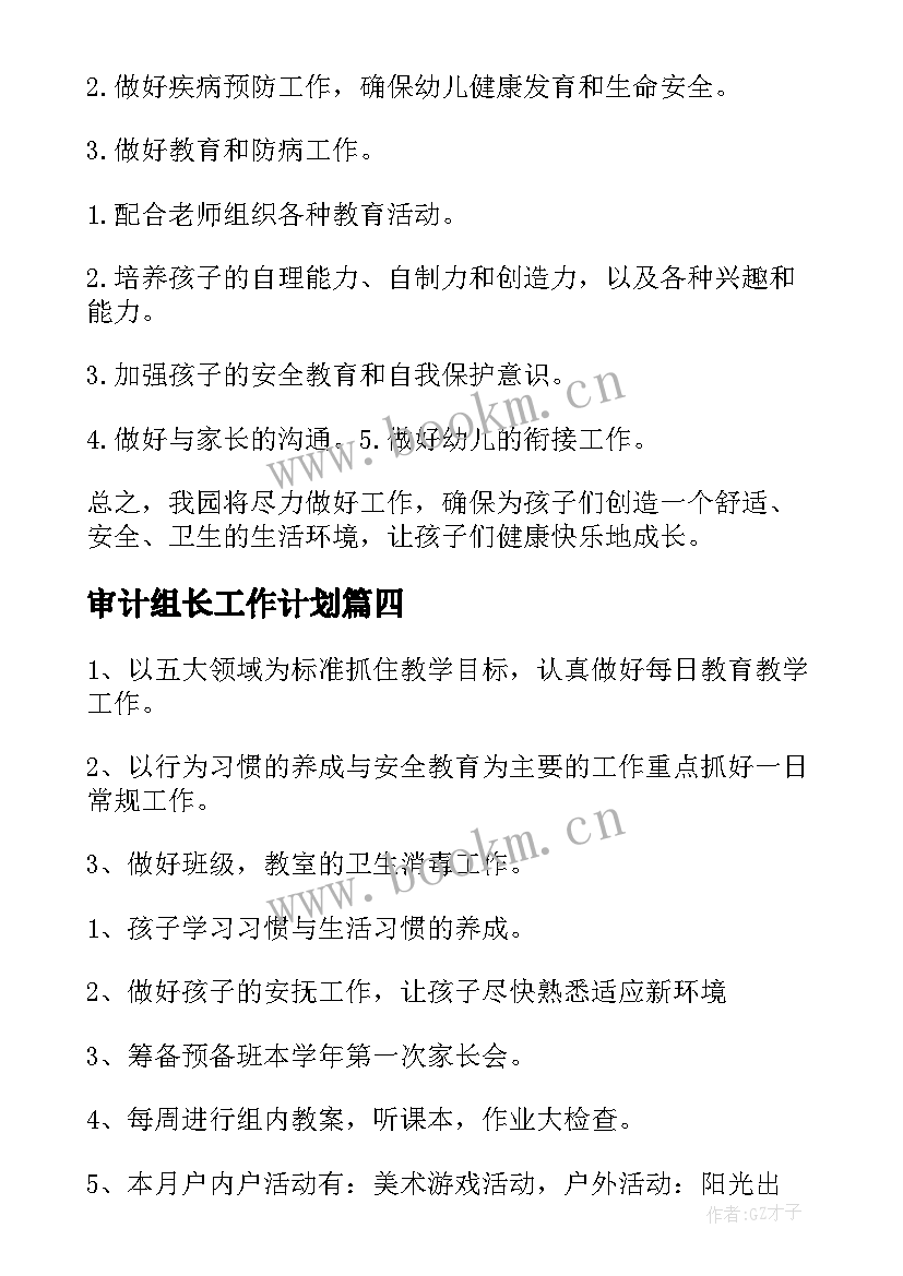 审计组长工作计划(优秀8篇)