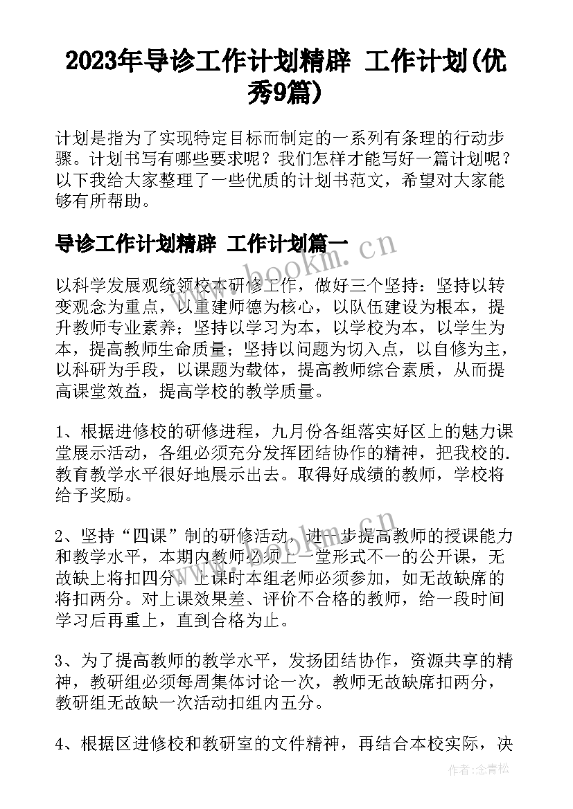 2023年导诊工作计划精辟 工作计划(优秀9篇)