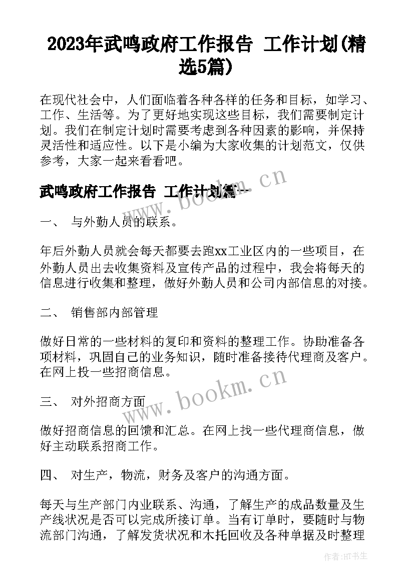 2023年武鸣政府工作报告 工作计划(精选5篇)